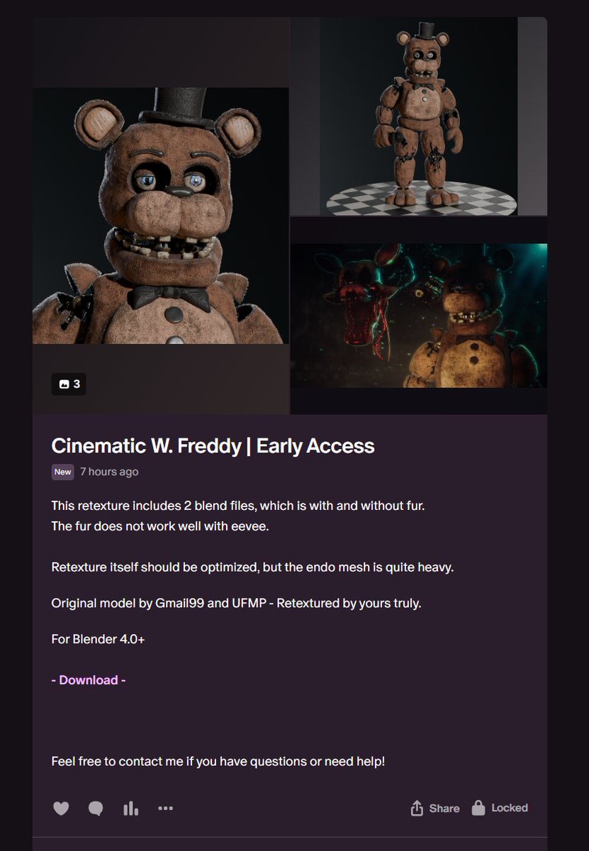 In case you didn't know, the Withered Freddy retexture is available on both my boosty and patreon! (alongside all my other retextures)

patreon.com/c/Nikolaj3D
boosty.to/nikolaj3d