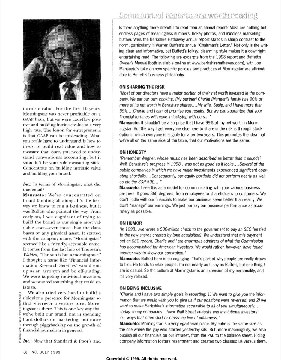 thebigideas_'s tweet image. Everything I know, I learned from Warren Buffett

Amazing interview with the founder of Morningstar