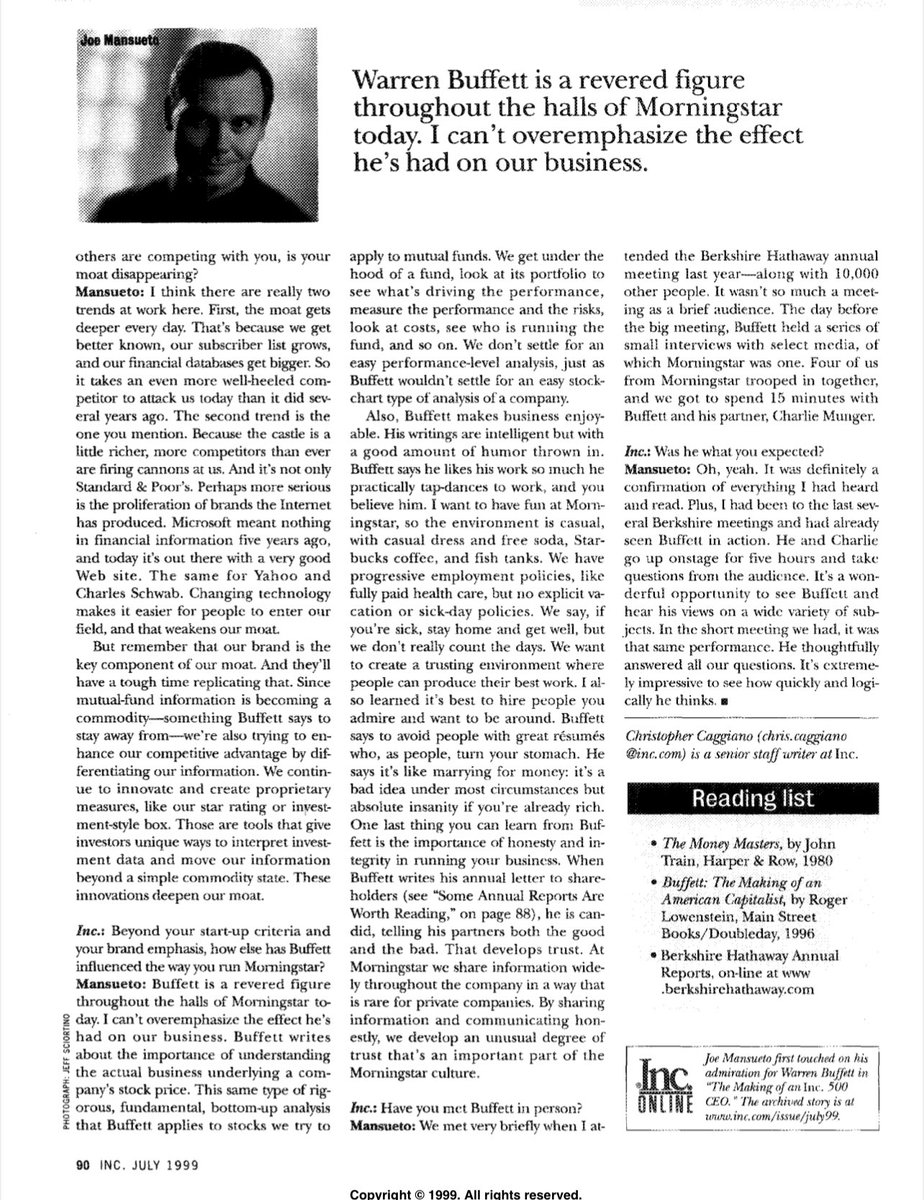 thebigideas_'s tweet image. Everything I know, I learned from Warren Buffett

Amazing interview with the founder of Morningstar