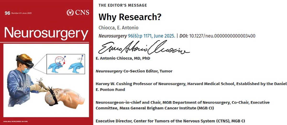Ali Mortezaei (@alimortezaei97) on Twitter photo “Facts are the air of scientists.” In an excellent editorial, Dr. <a href="/EAChiocca/">E. Antonio Chiocca, MD, PhD, FAANS</a> argues for preservation of research time in neurosurgery training, because today's protected time creates tomorrow's breakthroughs.
<a href="/CNS_Update/">CNS</a> <a href="/NeurosurgeryCNS/">Neurosurgery Publications</a> <a href="/AANSNeuro/">AANS</a>
Link:journals.lww.com/neurosurgery/f… “Facts are the air of scientists.” In an excellent editorial, Dr. <a href="/EAChiocca/">E. Antonio Chiocca, MD, PhD, FAANS</a> argues for preservation of research time in neurosurgery training, because today's protected time creates tomorrow's breakthroughs.
<a href="/CNS_Update/">CNS</a> <a href="/NeurosurgeryCNS/">Neurosurgery Publications</a> <a href="/AANSNeuro/">AANS</a>
Link:journals.lww.com/neurosurgery/f…