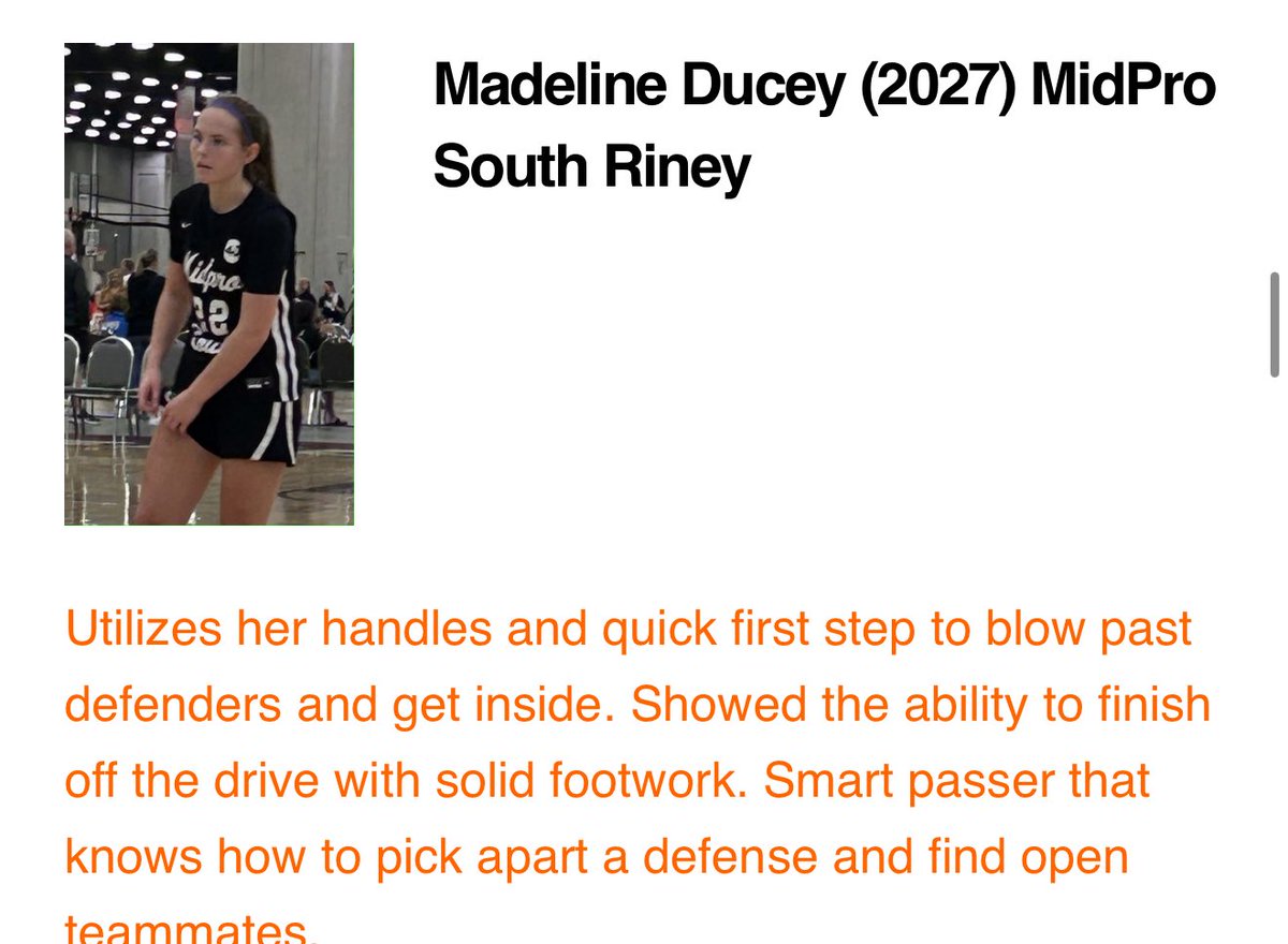 MidProSouthGirl's tweet photo. 2027 Riney E40 players receiving some write ups from @NE2KHoops!

@madeleine_ducey 
@averypatton21 https://t.co/x5AcXzzpMW
