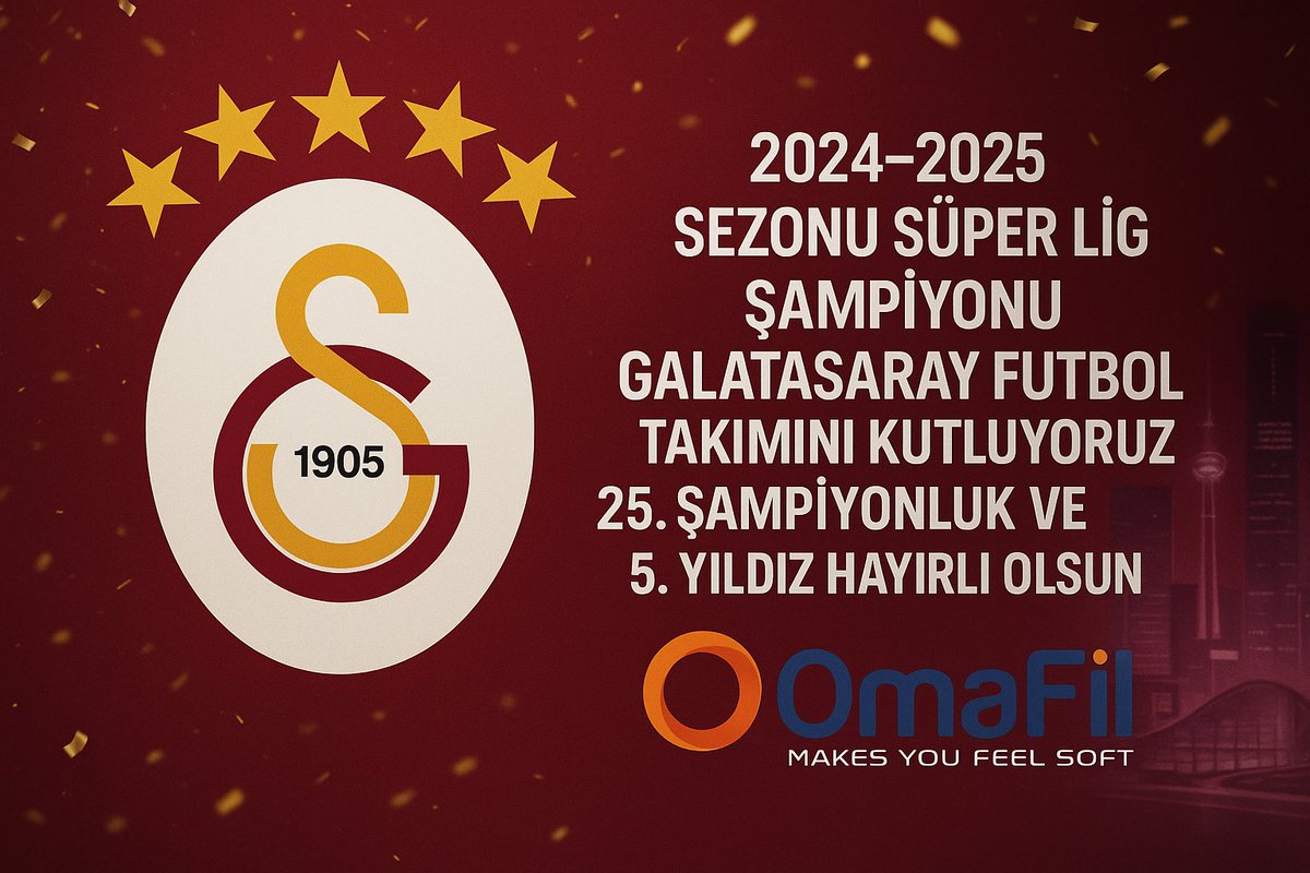 2024-2025 Süper Lig Şampiyonu olan Galatasaray futbol takımını, teknik heyetini ve tüm <a href="/GalatasaraySK/">Galatasaray SK</a> camiasını yürekten tebrik ediyorum.
