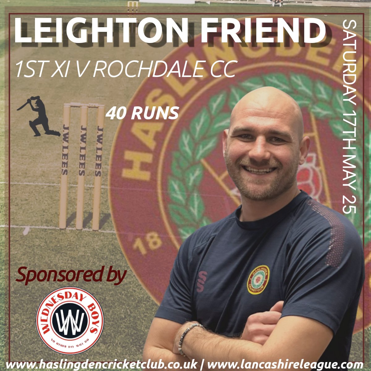 🏏Weekend Roundup
1st XI v Rochdale CC, HCC won by 70 runs

L Friend: 40 runs
sponsor: The Wednesday Boys
N Brand: 111 runs &amp; 5-52(11)
sponsor: Pottsy, PD &amp; Rozzer (aka Grumpy Corner)

A fantastic win and performance from the whole team 🏏🐍