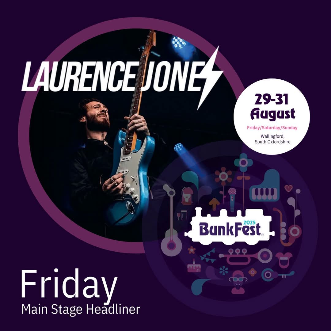 BunkFest25 Headline act for Friday 29th August on the Bob Wyatt main stage is one of the best Blues Rock Guitar players in the world today. The future of blues, Laurence Jones!

#bunkfest25 #stayjammy #wallingford #bunkfestfringe #bfvolunteer #livemusic