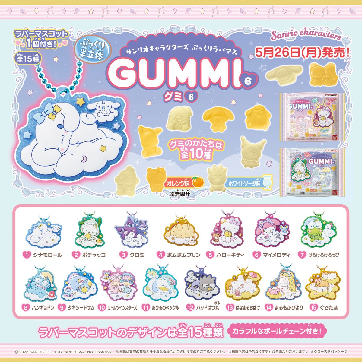 バンダイから「サンリオキャラクターズ ぷっくりラバマスグミ6」が発売
