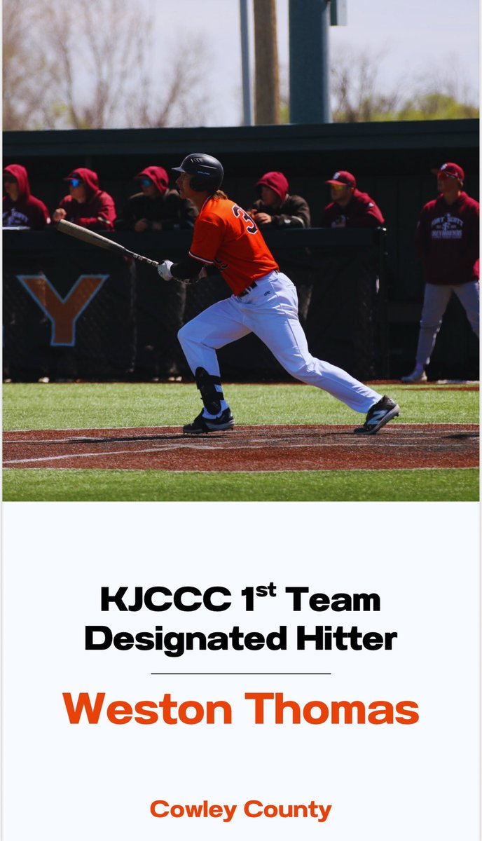 Weston Thomas (@weston_thomas24) on Twitter photo Blessed to have received first team dh this spring at <a href="/CowleyBaseball/">Cowley Baseball</a>.
Freshman Conf. Stats
.390/.519/.695
32hits
10 doubles
5 homeruns
Thanks to all the coaches and teammates for this amazing year, can’t wait to get after it for year 2! <a href="/BrockBuckingham/">Brock Buckingham</a> Blessed to have received first team dh this spring at <a href="/CowleyBaseball/">Cowley Baseball</a>.
Freshman Conf. Stats
.390/.519/.695
32hits
10 doubles
5 homeruns
Thanks to all the coaches and teammates for this amazing year, can’t wait to get after it for year 2! <a href="/BrockBuckingham/">Brock Buckingham</a>