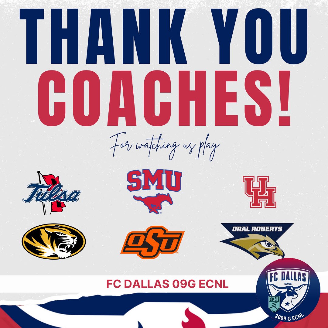 FC Dallas 2009G ECNL (U16) (@fcdallas09gecnl) on Twitter photo Coaches ~ Thank you for investing your time with our team through the wind and rain this weekend! #DTID
<a href="/smusoccerw/">SMU Women's Soccer</a> <a href="/tulsawsoccer/">Tulsa Women's Soccer</a> <a href="/cowgirlfc/">OSU Cowgirl Soccer</a> <a href="/oruwsoccer/">ORU Women's Soccer</a> <a href="/mizzousoccer/">Mizzou Soccer</a> <a href="/uhcougarsoccer/">Houston Soccer</a>
<a href="/fcdgirlsecnl/">FC Dallas Girls ECNL</a> <a href="/ecnlgirls/">ECNL Girls</a> Coaches ~ Thank you for investing your time with our team through the wind and rain this weekend! #DTID
<a href="/smusoccerw/">SMU Women's Soccer</a> <a href="/tulsawsoccer/">Tulsa Women's Soccer</a> <a href="/cowgirlfc/">OSU Cowgirl Soccer</a> <a href="/oruwsoccer/">ORU Women's Soccer</a> <a href="/mizzousoccer/">Mizzou Soccer</a> <a href="/uhcougarsoccer/">Houston Soccer</a>
<a href="/fcdgirlsecnl/">FC Dallas Girls ECNL</a> <a href="/ecnlgirls/">ECNL Girls</a>