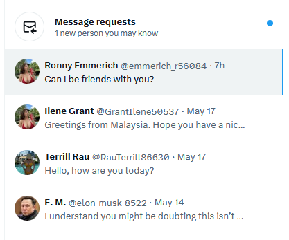 Ronny and her twin sister Ilene are very interested in me.
Even Elon Musk himself wrote me first. 
How lucky can I get? 🤣🤣🤣🤣