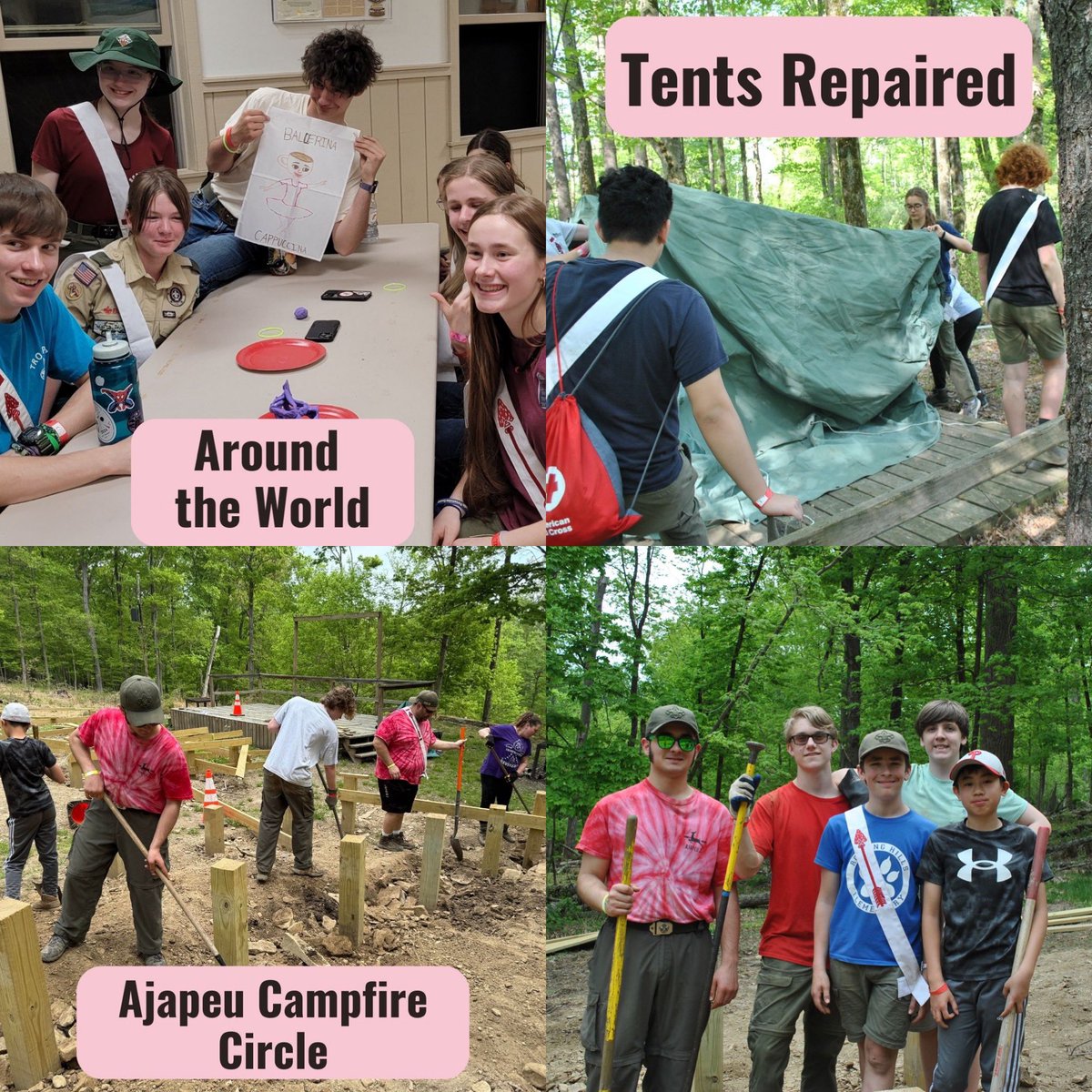 ajapeu2's tweet photo. Ajapeu held its annual May Service &amp; Vigil Weekend helping around OSR &amp; honored 10 new Vigil Honorees!. On Friday, Brothers took part in Around the World themed activities. On Saturday, they helped repair tents, construct the Ajapeu Fire Circle, and plant trees around Dan Beard. https://t.co/322ZrYszop
