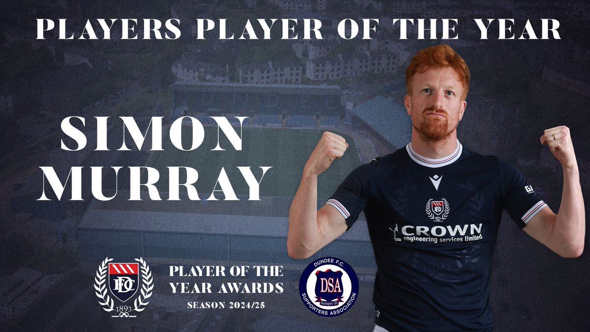 DundeeFC's tweet photo. Simon Murray is the Player's Player of the Season for 2024/25!  

Congratulations Si for this well-earned award!

#Dundee1893 https://t.co/6HVd9eJDmj