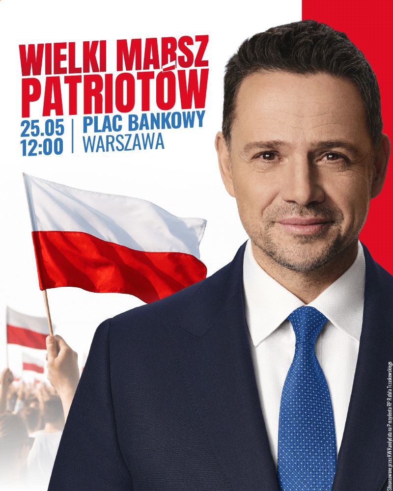 25 maja, w samo południe w Warszawie widzimy się na Wielkim Marszu Patriotów! Nie może Was tam zabraknąć :) 

#WygraCałaPolska #Trzaskowski2025