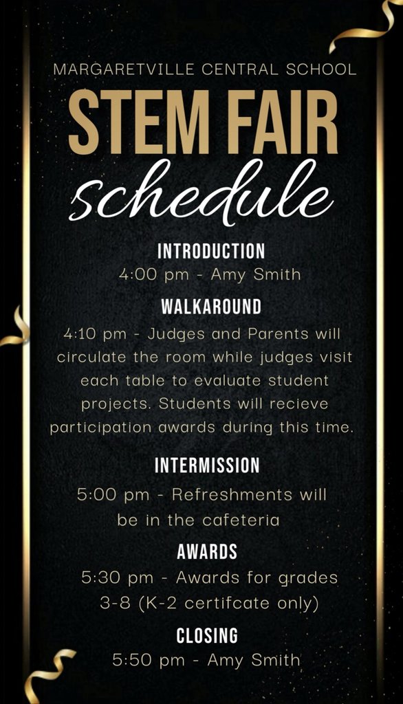 STEM Fair Schedule:

Come out and support our amazing students!

Time: 4-6pm 
Location: Small Gym 
Date: Thursday, May 22nd 
Grades: K-8