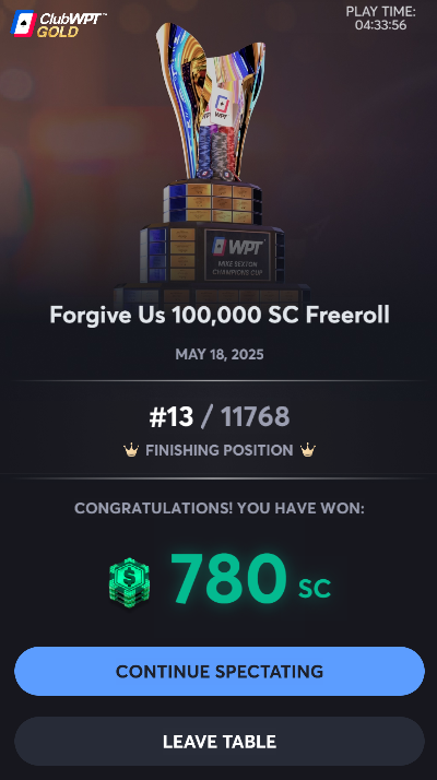 Crookesy_'s tweet photo. @ClubWPTGold 
Thanks for the freeroll! https://t.co/FrzztY0FC3