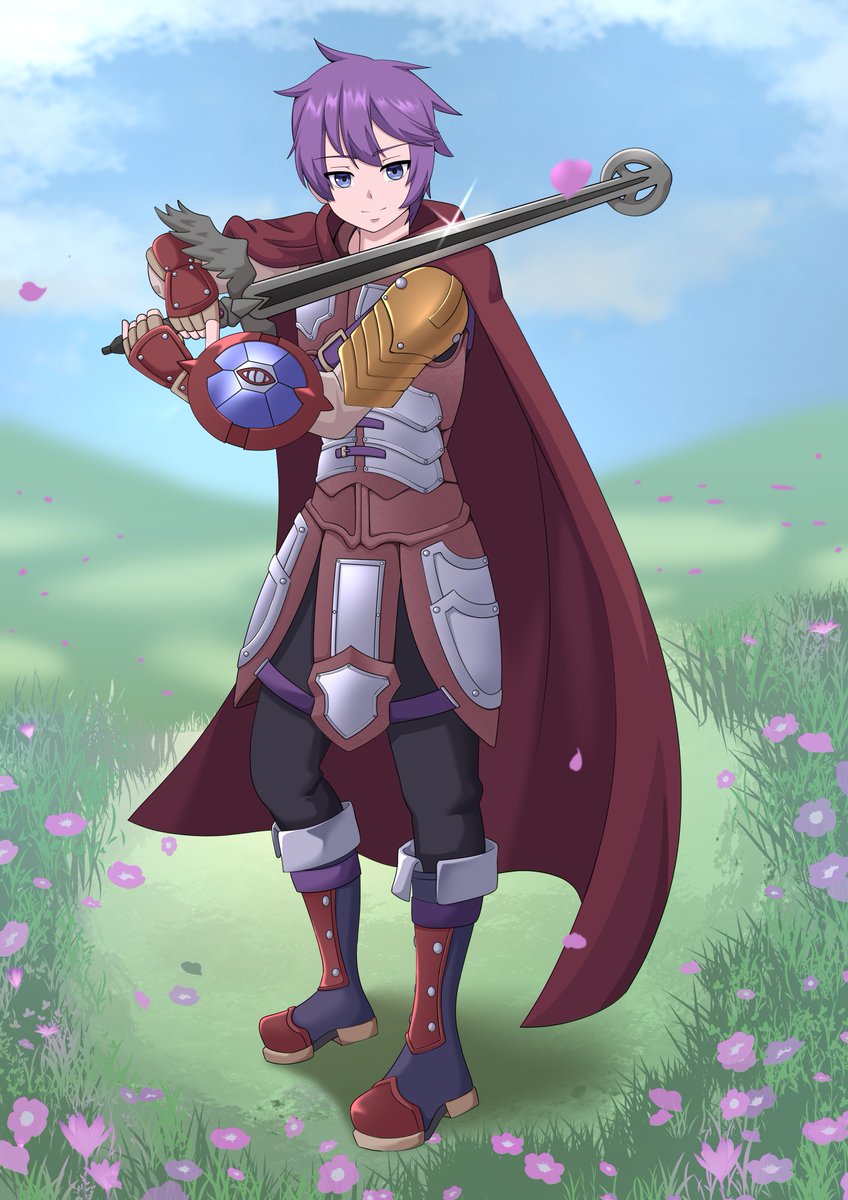 Luka was practicing his stance in the middle of a field before he started to then practice with his sword swings, seemingly focused on his training.