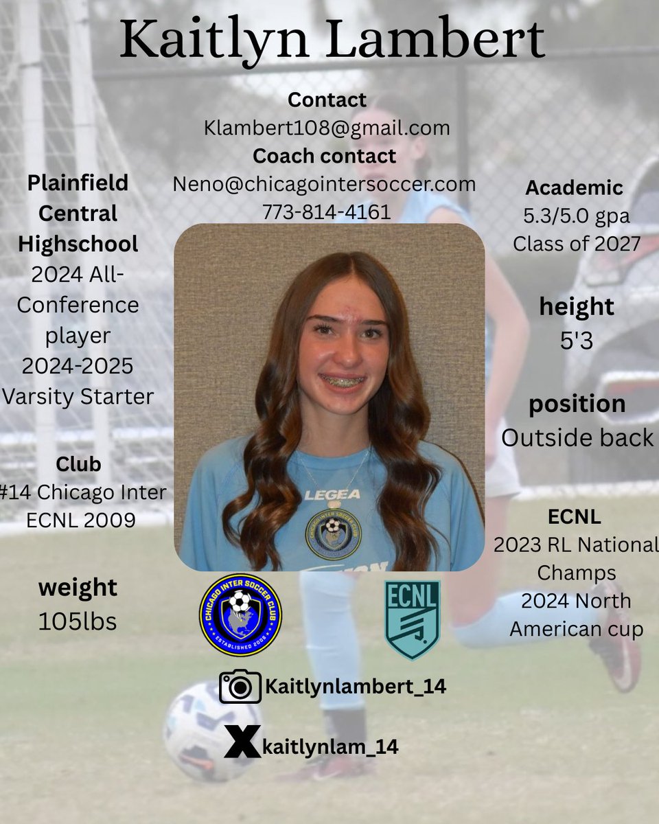 Kaitlyn Lambert (@kaitlynlam_14) on Twitter photo With June 15th quickly approaching I would like to reintroduce myself!
<a href="/chiINTER/">Chicago Inter SC</a> <a href="/ImYouthSoccer/">ECNL/GA/Recruiting/College Soccer</a> <a href="/ECNLgirls/">ECNL Girls</a> <a href="/PrepSoccer/">Prep Soccer ⚽️</a> <a href="/Neno_Footy11/">Neno Dautovic</a> With June 15th quickly approaching I would like to reintroduce myself!
<a href="/chiINTER/">Chicago Inter SC</a> <a href="/ImYouthSoccer/">ECNL/GA/Recruiting/College Soccer</a> <a href="/ECNLgirls/">ECNL Girls</a> <a href="/PrepSoccer/">Prep Soccer ⚽️</a> <a href="/Neno_Footy11/">Neno Dautovic</a>