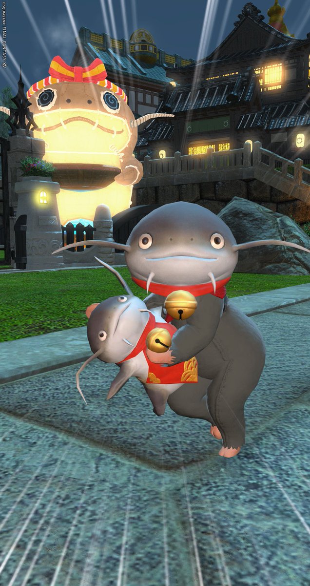 Fragola_ff14's tweet photo. 新エモート「ナマズオちゃんをもち帰る」　#ナマズオ #ナマズハトモダチ #FF14 #嘘エモート https://t.co/e3wXW8DsKm