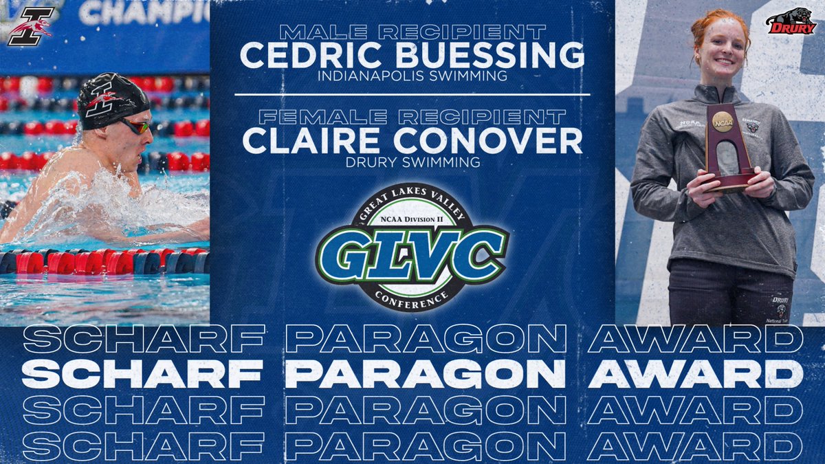 Great Lakes Valley Conference (@glvcsports) on Twitter photo 🏆 <a href="/UIndyAthletics/">UIndy Athletics</a>' Buessing, <a href="/drurypanthers/">Drury Panthers</a>' Conover honored as GLVC Scharf Paragon Award Recipients.
🔗 GLVCsports.com/Paragon
#GLVCswim 🏆 <a href="/UIndyAthletics/">UIndy Athletics</a>' Buessing, <a href="/drurypanthers/">Drury Panthers</a>' Conover honored as GLVC Scharf Paragon Award Recipients.
🔗 GLVCsports.com/Paragon
#GLVCswim