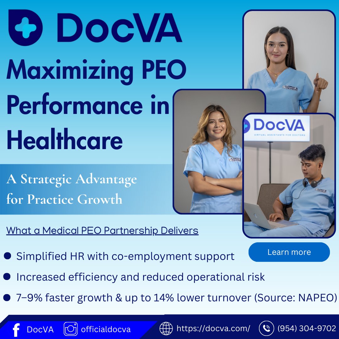 Docva_US's tweet image. Ready to scale your practice with less stress and more control? A medical PEO partnership helps you simplify HR, reduce turnover, and accelerate growth. 
#HealthcareGrowth #MedicalPEO #PracticeManagement 

Visit : docva.com/professional-e…