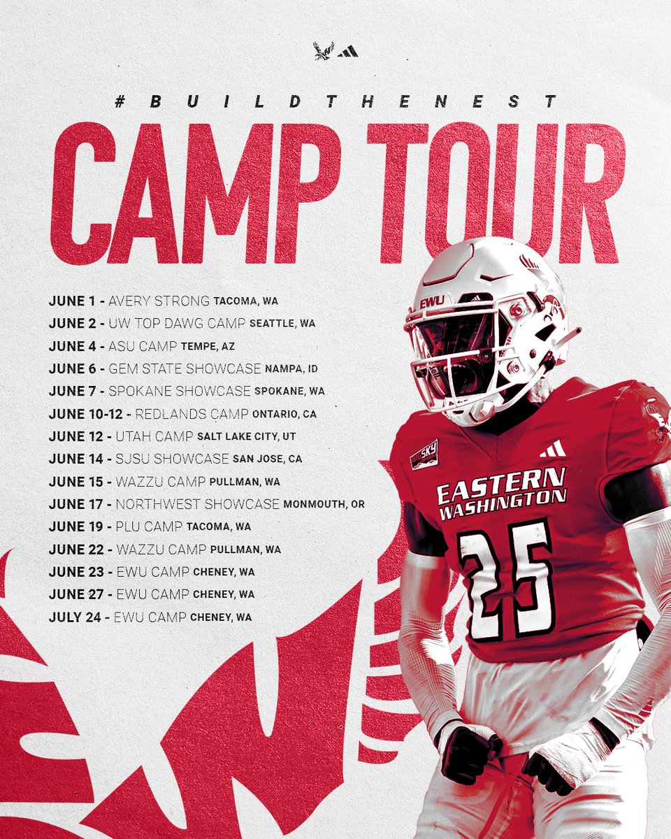 Marc Anderson (@marcanderson_) on Twitter photo Find our <a href="/EWUFootball/">EWU Football 🏈</a> staff up and down the West Coast this summer!! Our camps or others’…we’ll be all over!!
Sign up for our camps today:
ewufootball.totalcamps.com/shop/EVENT
#GoEags 🦅
#BuildTheNest26 🦅
#BuildTheNest27 🦅 Find our <a href="/EWUFootball/">EWU Football 🏈</a> staff up and down the West Coast this summer!! Our camps or others’…we’ll be all over!!
Sign up for our camps today:
ewufootball.totalcamps.com/shop/EVENT
#GoEags 🦅
#BuildTheNest26 🦅
#BuildTheNest27 🦅