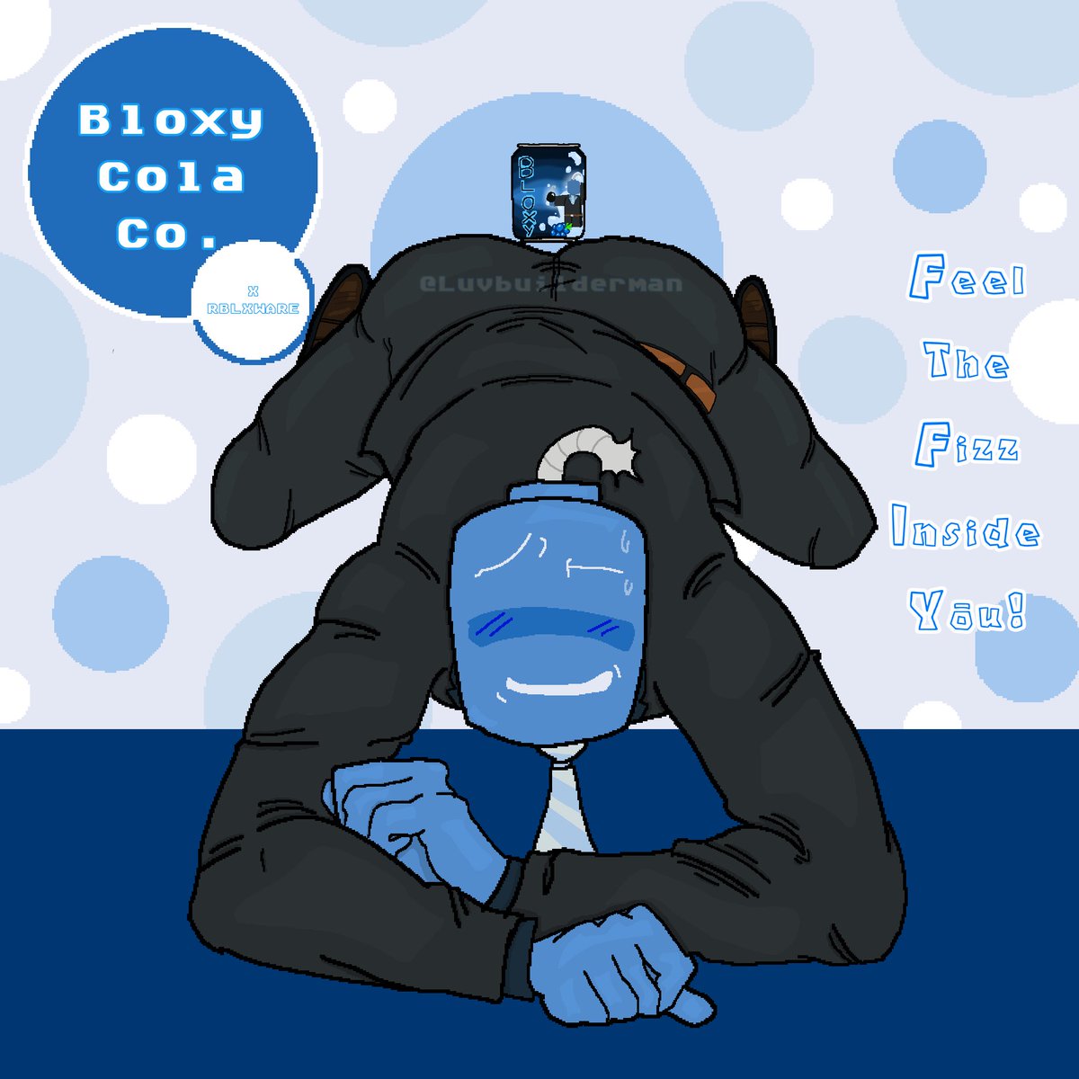 luvbuilderman's tweet photo. [ cw suggestive joke ]

Bloxy Cola x RBLXWARE presents:

Bloxy Cola Blue Razzberry Flavor!
This saccharine sweet fruity drink with smokey undertones is bound to quench your thirst!

Use code BURST for 20% off on your next order to get an explosion of flavor right at your door. https://t.co/zFXoXShcNs