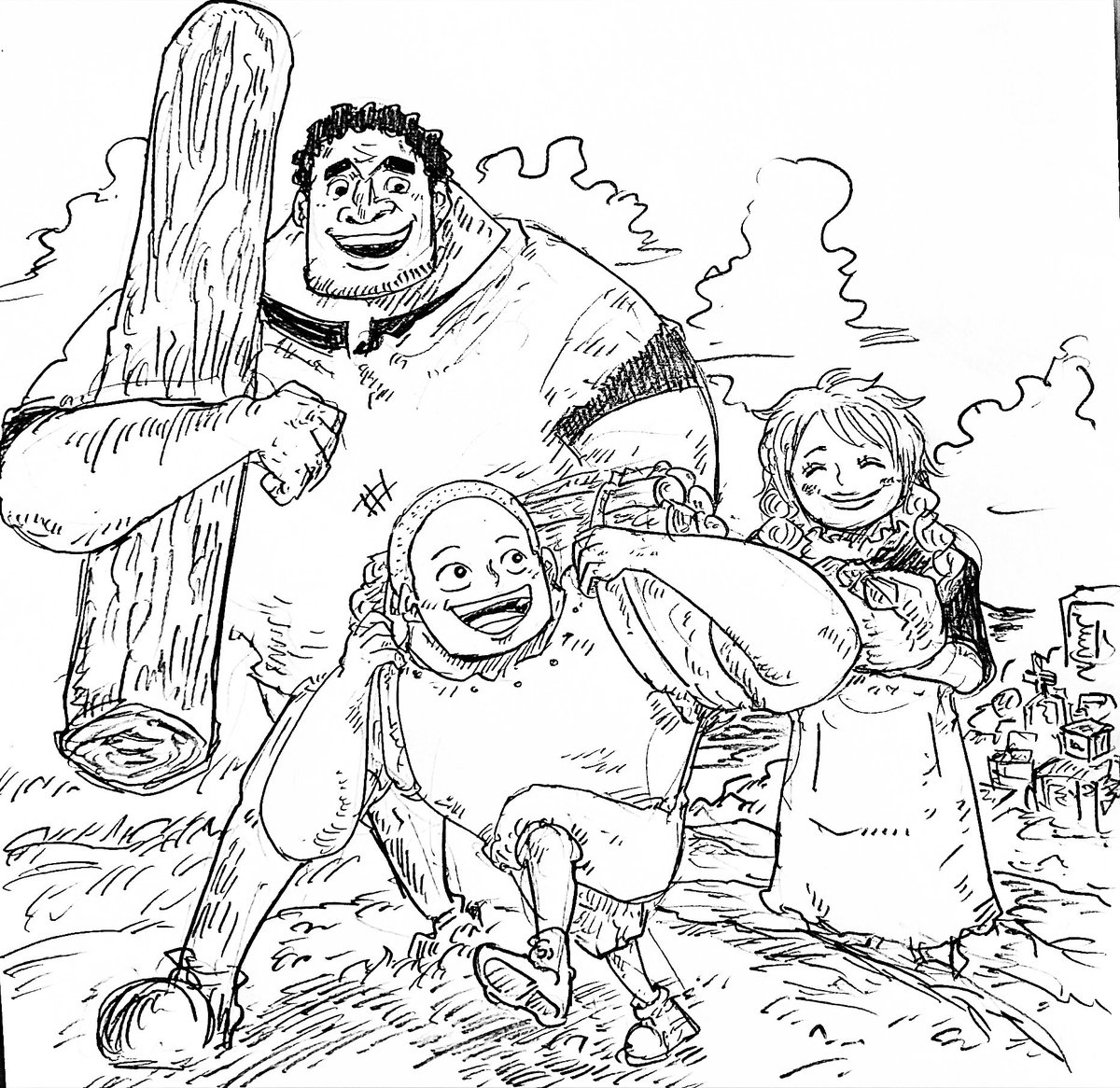 XgInrw's tweet photo. くまと両親を描きました。
ボニーやジニーには出会えないけどこの未来もあって良いと思います。
#ONEPIECE #fanart #妄想　#大海賊時間 https://t.co/4zEEXVH6Wp
