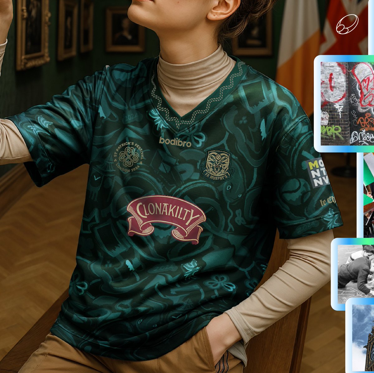 moomdesigns's tweet photo. Late, but these are two shirts I designed for London-based gaelic football club @frmurphys  during my time at Bodibro 🌐 It was a pleasure outfitting the club every year for London's St Patrick's Day Parade. These are from 2024 and 25. 

#kitdesign #design #GraphicDesign https://t.co/qKQiCOLYyz