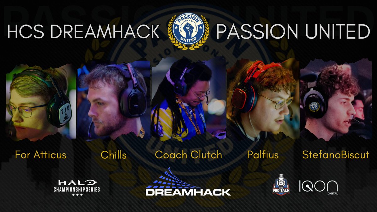Passion United (@passionunitedgg) on Twitter photo ๐จOur Roster for <a href="/HCS/">Halo Esports</a> <a href="/DreamHack/">DreamHack</a>!
We are THRILLED to have our guys:
๐<a href="/Coach_CLUTCH/">Coach CLUTCH</a>
๐ฎ<a href="/atticusfours/">For Atticus</a>
๐ฎ<a href="/Chills_ACM/">Chills ACM</a>
๐ฎ<a href="/Palfius_/">Palfius</a>
๐ฎ<a href="/Steve2Shiesty/">StefanoBiscut</a>
We cannot wait to cheer them on this Friday๐ฅ
#DreamHack #DHDallas #HCSDallas25 ๐จOur Roster for <a href="/HCS/">Halo Esports</a> <a href="/DreamHack/">DreamHack</a>!
We are THRILLED to have our guys:
๐<a href="/Coach_CLUTCH/">Coach CLUTCH</a>
๐ฎ<a href="/atticusfours/">For Atticus</a>
๐ฎ<a href="/Chills_ACM/">Chills ACM</a>
๐ฎ<a href="/Palfius_/">Palfius</a>
๐ฎ<a href="/Steve2Shiesty/">StefanoBiscut</a>
We cannot wait to cheer them on this Friday๐ฅ
#DreamHack #DHDallas #HCSDallas25