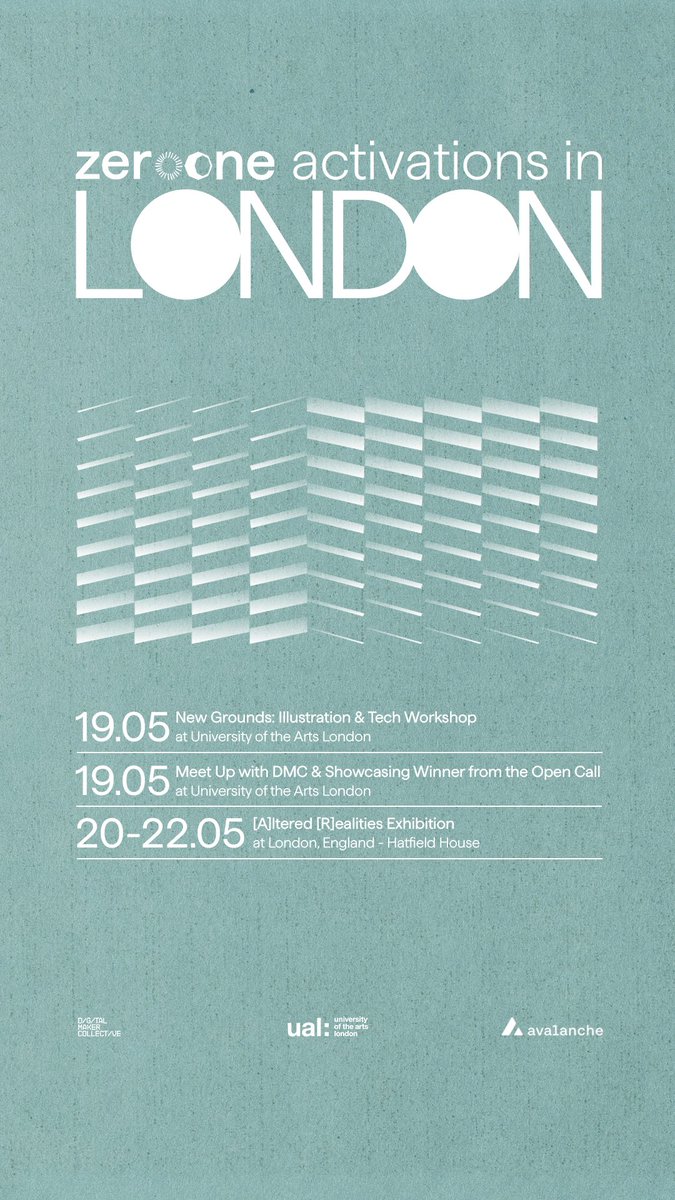 <a href="/zero________one/">zeroone 🔺</a> London schedule this week 🇬🇧

<a href="/UAL/">University of the Arts London</a> 
<a href="/CCWDigital/">Digital Maker Collective (DMC)</a> 
<a href="/avax/">Avalanche🔺</a> 

We kick things off tomorrow — see you there! 🔺🇬🇧