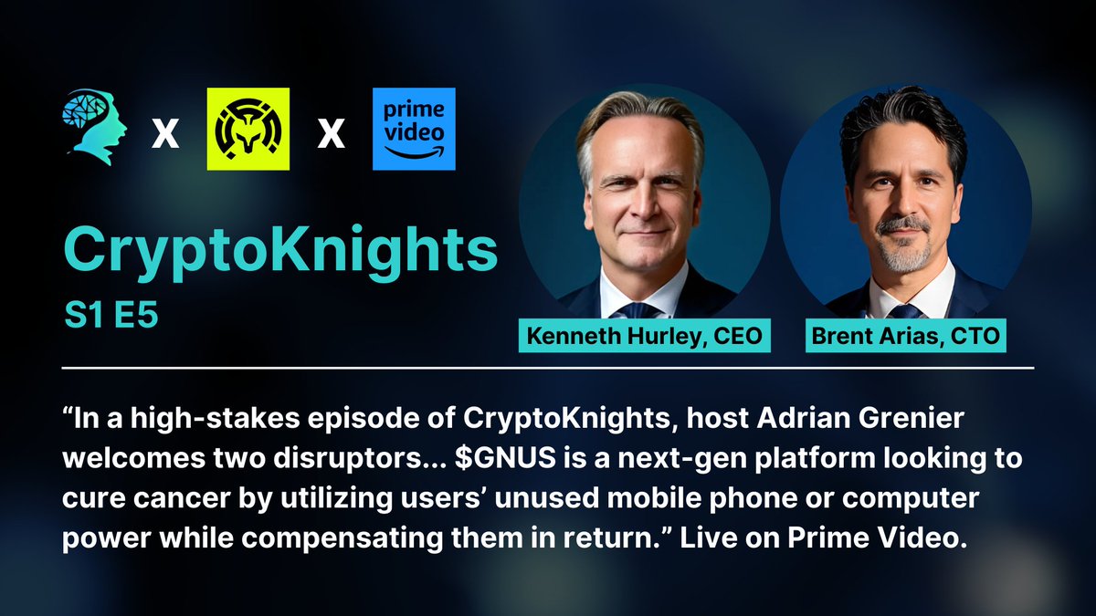 GNUS.ai (@gnusai) on Twitter photo Episode 5 of <a href="/CryptoknightsHQ/">CryptoKnightsShow</a> is live on Amazon <a href="/PrimeVideo/">Prime Video</a>, with $GNUS taking the spotlight!
Hear from founders Ken and Brent as they break down how they're disrupting the AI/ML DePIN scene. (Spoiler: they leave the Knights hungry for more!)
The future of on-chain Episode 5 of <a href="/CryptoknightsHQ/">CryptoKnightsShow</a> is live on Amazon <a href="/PrimeVideo/">Prime Video</a>, with $GNUS taking the spotlight!
Hear from founders Ken and Brent as they break down how they're disrupting the AI/ML DePIN scene. (Spoiler: they leave the Knights hungry for more!)
The future of on-chain