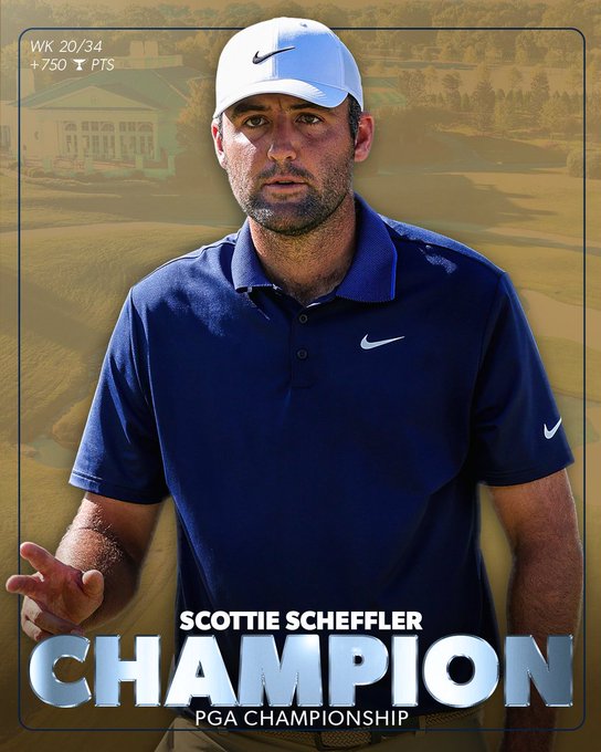 🏆 Scottie Scheffler is a major winner once again. 

He claims the Wanamaker trophy at Quail Hollow Club for his third career major.

Only a year ago he came to this tournament a new father and endured the biggest shock in the golf world after being arrested at the gates of