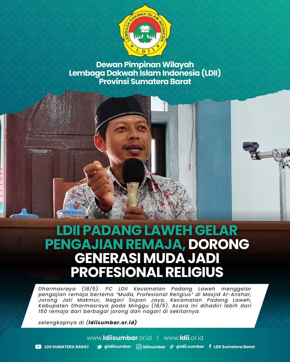ldiisumbar's tweet photo. LDII Padang Laweh Gelar Pengajian Remaja, Dorong Generasi Muda Jadi Profesional Religius
Selengkapnya di : https://t.co/JC2e9rU4WR
Web: https://t.co/Yfs7G9ZQbg
Youtube & Fb: LDII Sumatera Barat
Ig: ldiisumbar
Tiktok: ldii.sumbar
#ldiisumbar #ldiiuntukbangsa #barokah #generus https://t.co/Io8JvzRvC3
