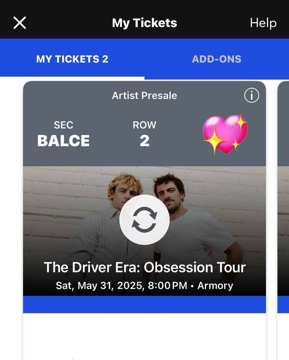 SELLING TWO SECOND ROW BALCONY TICKETS FOR THE DRIVER ERA IN MINNESOTA ! face value, screen recording proof, you can even call me if you’d like to verify further!

dm or comment for inquires ! 🤍 #TheDriverEra #driverera #armory #rosslynch #minnesota