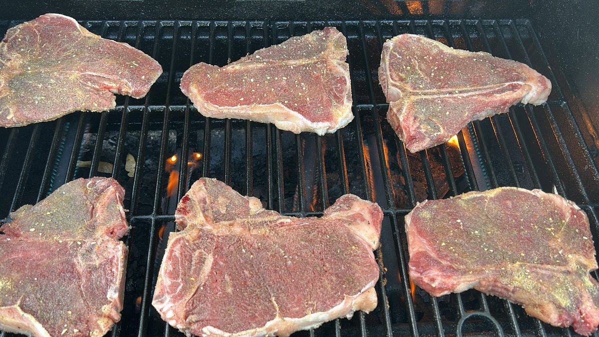 Grilling some T bone Steaks.