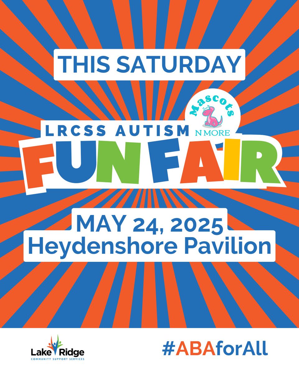 lrcssaba's tweet image. See you this Saturday at the #AutismFunFair!  
📍 Heydenshore Pavilion, Whitby
 🗓️ May 24, 2025 | 10 AM – 3 PM
 🎯 Games, inflatables, food trucks &amp;amp; more!
 🎟 Admission is free activity purchases apply. 
 👉 Visit lrcss.com/events/autism-…
 💙 Everyone can thrive. #ABAforAll