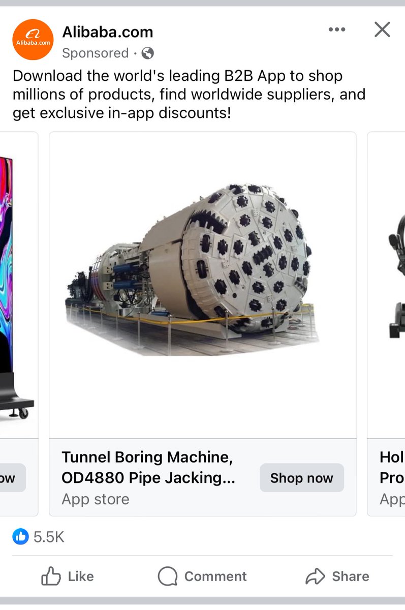 Was Alibaba just trying to sell me a tunnel boring machine on FB? 😂😂😂