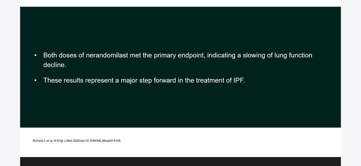 Fantastic to see the first +ve phase 3 trial for IPF in a decade with nerandomilast showing sig. impact on lung function with much lower side effects. Whilst it will be a while before it’s available, this gives IPF patients hope for the future. This is what research can do!