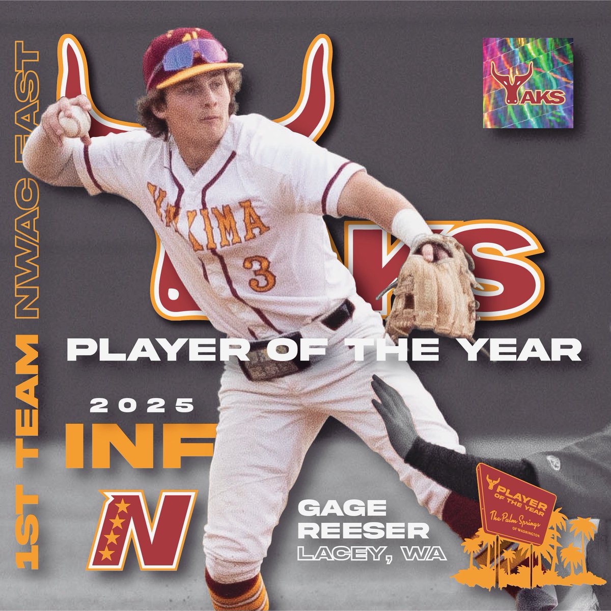 Congrats to FR <a href="/GageReeser/">Gage Reeser</a> on 1st Team INF and Position Player of the Year honors for the <a href="/NWACSports/">NWAC</a> East 🏆