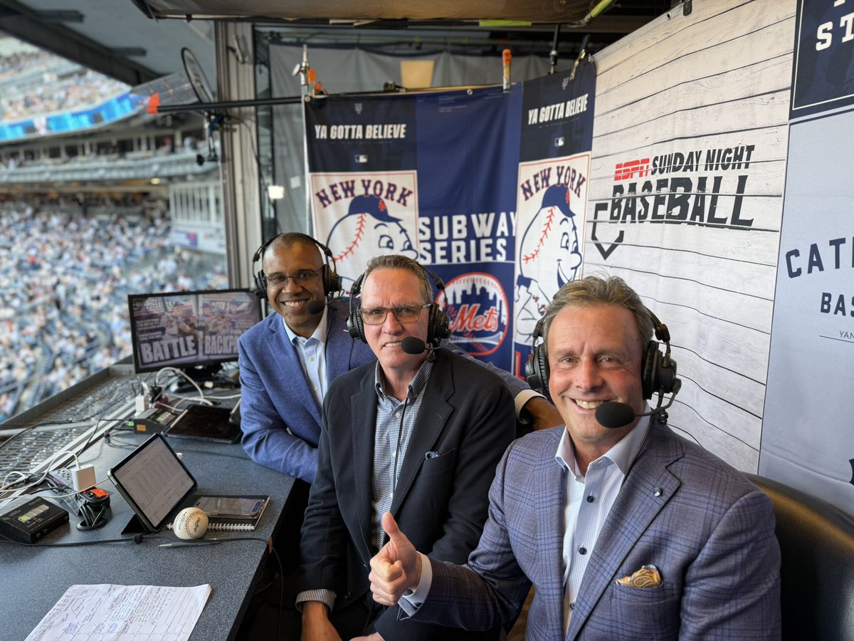 Alex Feuz (@alexfeuz) on Twitter photo Here we go!
Mets vs Yankees begins now on ESPN!
ποΈ<a href="/karlravechespn/">Karl Ravech</a>, <a href="/dcone36/">David Cone</a>, <a href="/PerezEd/">Eduardo Perez</a> & <a href="/Buster_ESPN/">Buster Olney</a> Here we go!
Mets vs Yankees begins now on ESPN!
ποΈ<a href="/karlravechespn/">Karl Ravech</a>, <a href="/dcone36/">David Cone</a>, <a href="/PerezEd/">Eduardo Perez</a> & <a href="/Buster_ESPN/">Buster Olney</a>