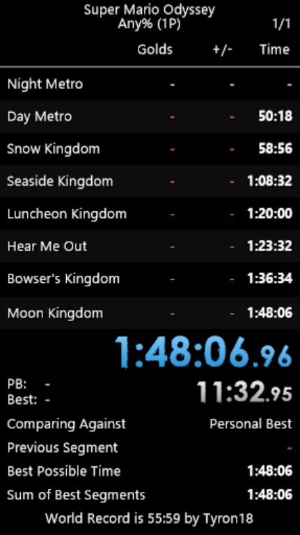 lilGreenYoshiSR's tweet image. FIrst ever smo run complete! super mixed bag lol. died in wiggler, fell off a building in day metro, forgot dorrie in seaside, bad death in luncheon, fell off mech, then died on bowser refight and pillars. lots to improve on to say the least lol