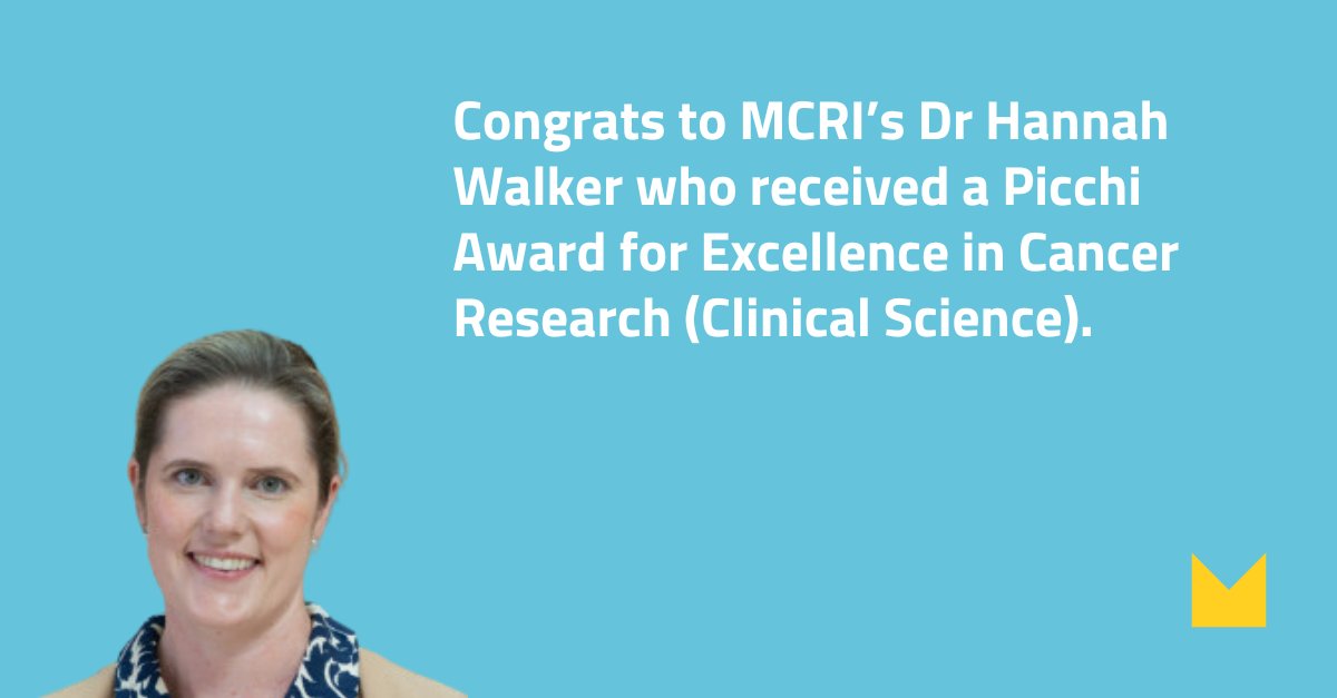 Murdoch Children's Research Institute (MCRI) (@mcri_for_kids) on Twitter photo Congrats to #MCRI's Dr Hannah Walker who received the Picchi Award for Excellence in Cancer Research (Clinical Science) from <a href="/VCCCAlliance/">VCCC Alliance</a> & the Picchi Brothers Foundation for her study aiming to prevent lung complications in children after #cancer and #stemcell treatments. Congrats to #MCRI's Dr Hannah Walker who received the Picchi Award for Excellence in Cancer Research (Clinical Science) from <a href="/VCCCAlliance/">VCCC Alliance</a> & the Picchi Brothers Foundation for her study aiming to prevent lung complications in children after #cancer and #stemcell treatments.