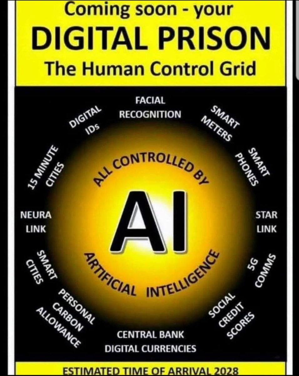Coming soon: your Digital Prison.
A world where AI tracks your every move —
Where freedom is replaced by permission,
and silence is called compliance. 🧠🔐

Facial recognition.
Social credit.
CBDCs.
15-minute cities.
It’s not a conspiracy.
It’s the blueprint.
The Human Control