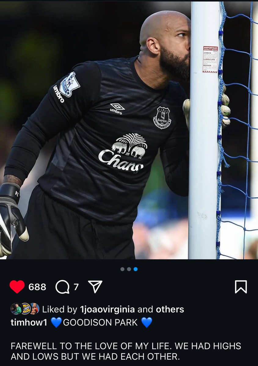 📱Former Everton Goalkeeper, Tim Howard’s latest Instagram post💙