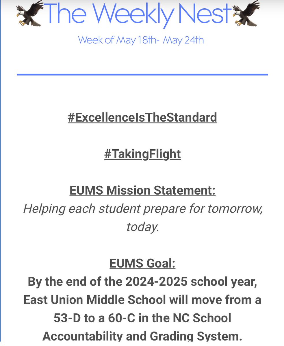 East Union Middle School (@eastunionmsnc) on Twitter photo Good Evening Eagle Nation,
The Weekly Nest is out! Please click on the link below for up-to-date information on all-things East Union! Go Eagles!
Link: bit.ly/TheWeeklyNest
@ucpsnc @aghoulihan <a href="/BashawnHarris/">Bashawn Harris</a> Good Evening Eagle Nation,
The Weekly Nest is out! Please click on the link below for up-to-date information on all-things East Union! Go Eagles!
Link: bit.ly/TheWeeklyNest
@ucpsnc @aghoulihan <a href="/BashawnHarris/">Bashawn Harris</a>