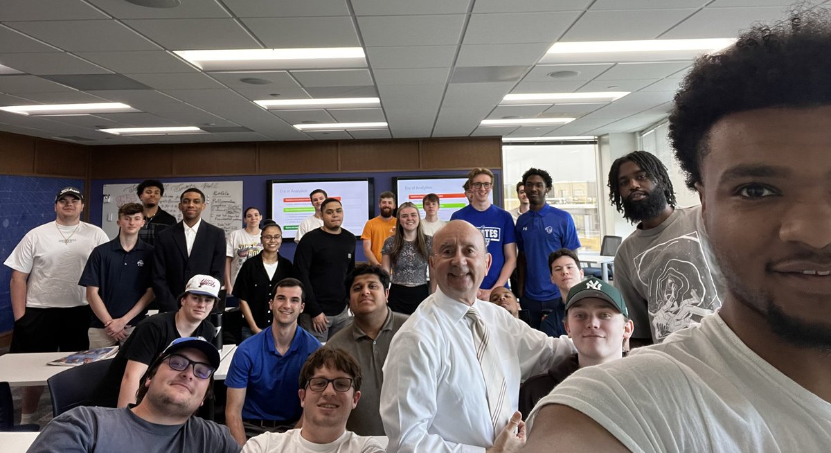 Len_Eagle's tweet photo. Just finishing my favorite year at #SetonHallStillman. Why? We now work with #SetonHallSportsPoll, its 11 interns and #DanLadik; teach #LegalFoundations for #GAA mogul #LarryMcCarthy, and relished our fifth #SportsBusinessAnalytics with #CharlesGrantham. Here are the Poll seniors, Hanna Hadlee Matthew, Dan, and Jakob; the new #SportsManagementHonors crew,plus our two in-class finales. #HazardZetForward you 74 Pirates, especially the class of 2025. Congratulations! #JoyceStrawser #BobBoland #BJSchecter