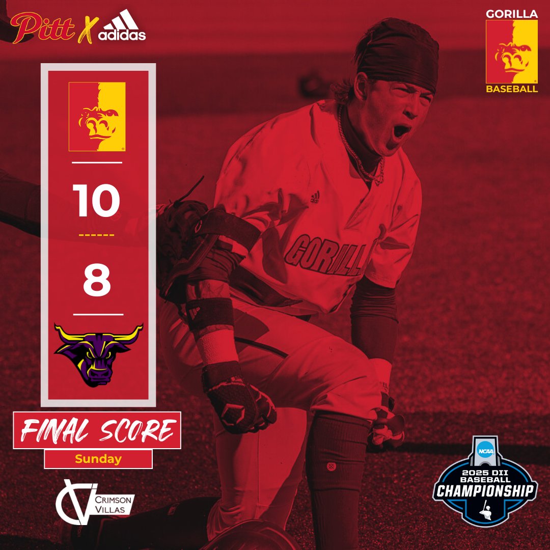 Pitt State Athletics π¦ (@pittstgorillas) on Twitter photo WE'RE GOING TO THE REGIONAL CHAMPIONSHIPβΌοΈ
The Gorillas beat Minnesota State-Mankato to advance to the NCAA DII Central Regional Championship π¦βΎοΈ
Pitt State will face Central Missouri for a three-game series beginning Thursday.
<a href="/GorillasBSB/">Pitt State Baseball βΎοΈ</a>|<a href="/pittstate/">Pittsburg State</a> WE'RE GOING TO THE REGIONAL CHAMPIONSHIPβΌοΈ
The Gorillas beat Minnesota State-Mankato to advance to the NCAA DII Central Regional Championship π¦βΎοΈ
Pitt State will face Central Missouri for a three-game series beginning Thursday.
<a href="/GorillasBSB/">Pitt State Baseball βΎοΈ</a>|<a href="/pittstate/">Pittsburg State</a>