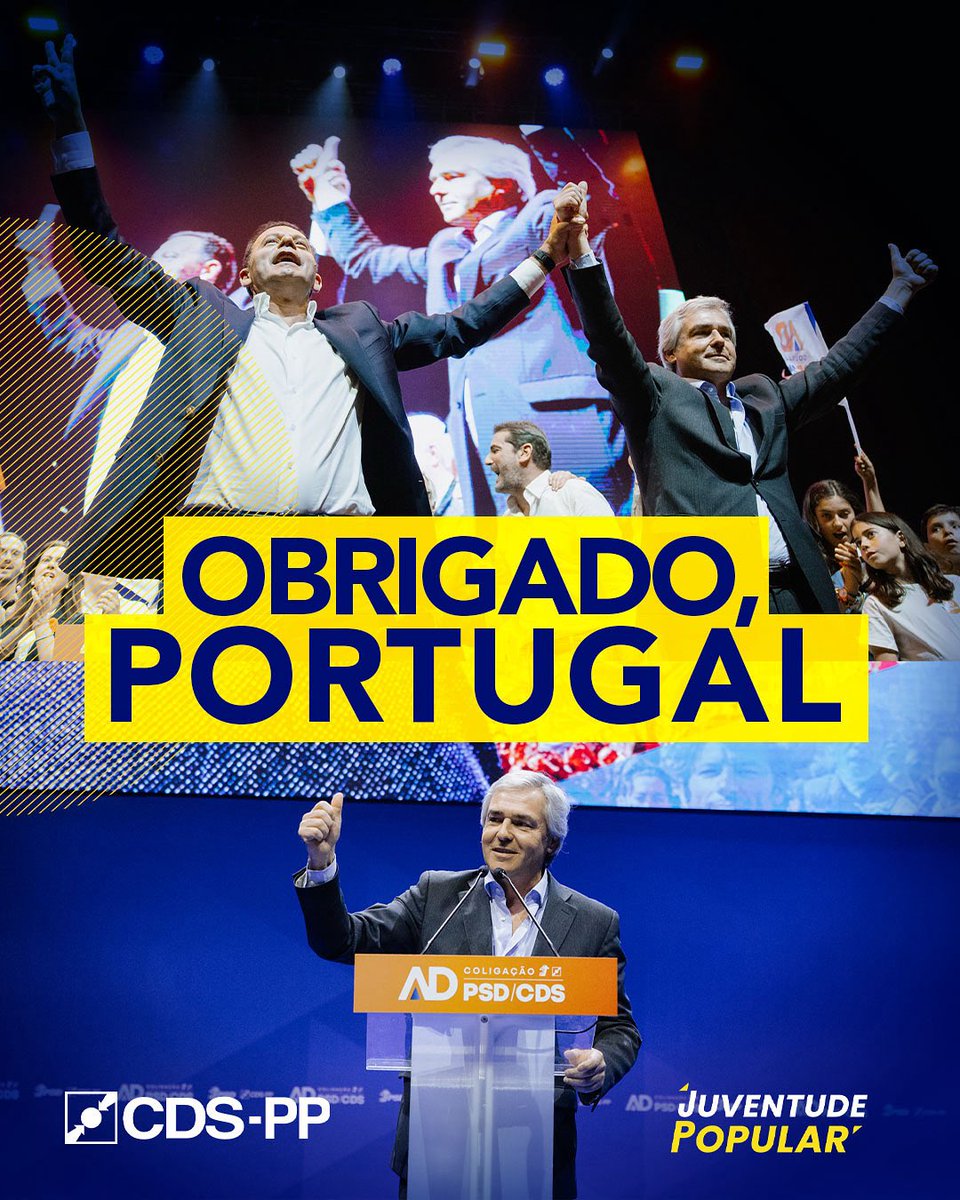 CDS-PP (@_cdspp) on Twitter photo Os portugueses escolheram deixar a <a href="/ad_psd_cds/">AD - Coligação PSD/CDS</a> continuar a trabalhar! Vamos a isto! 💙🤝
🇵🇹 Hoje quem ganha é Portugal!
#CDSPP #Direita #Portugal #JuventudePopular Os portugueses escolheram deixar a <a href="/ad_psd_cds/">AD - Coligação PSD/CDS</a> continuar a trabalhar! Vamos a isto! 💙🤝
🇵🇹 Hoje quem ganha é Portugal!
#CDSPP #Direita #Portugal #JuventudePopular