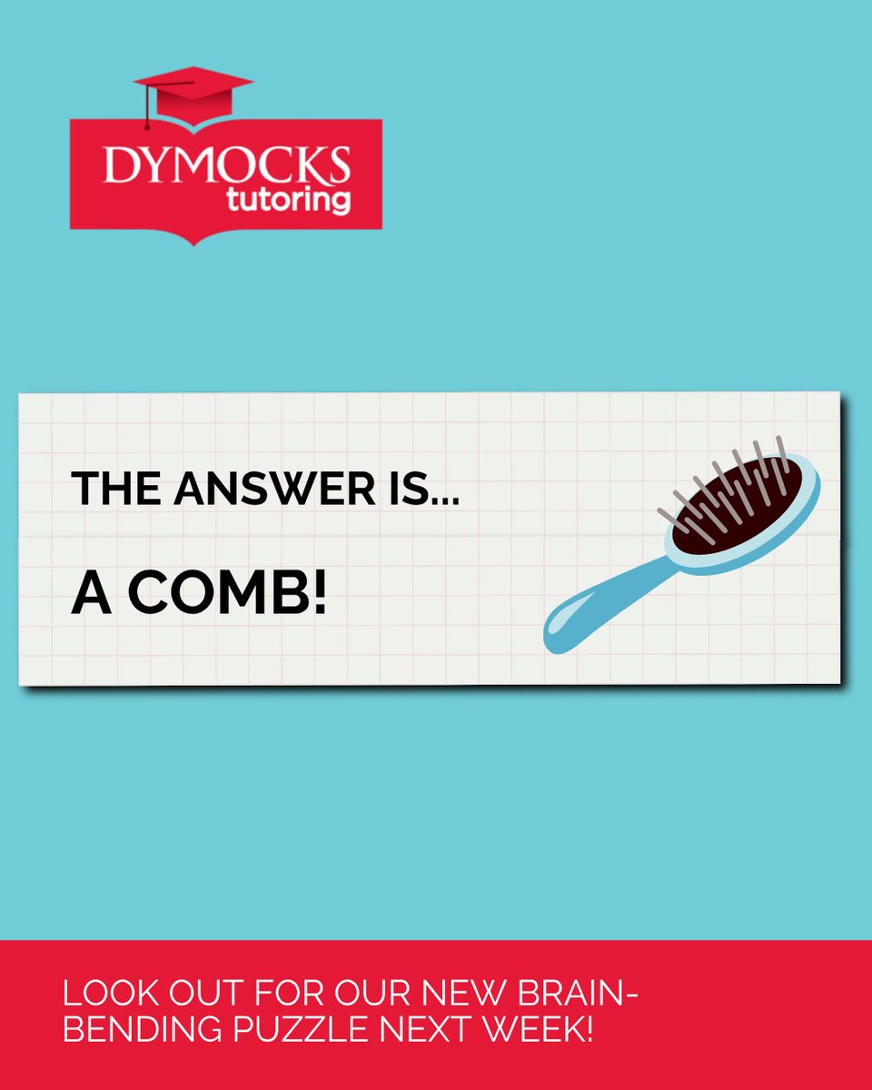 DymocksTutoring's tweet image. 🧠 Last week’s riddle was: “What has many teeth, but can’t bite?”
 And the answer is… a comb! 💇‍♀️

Did you guess it right? Keep following us for more fun riddles to stretch your brain each week!

#RiddleAnswer #BrainTeaser #FunLearning #DymocksTutoring