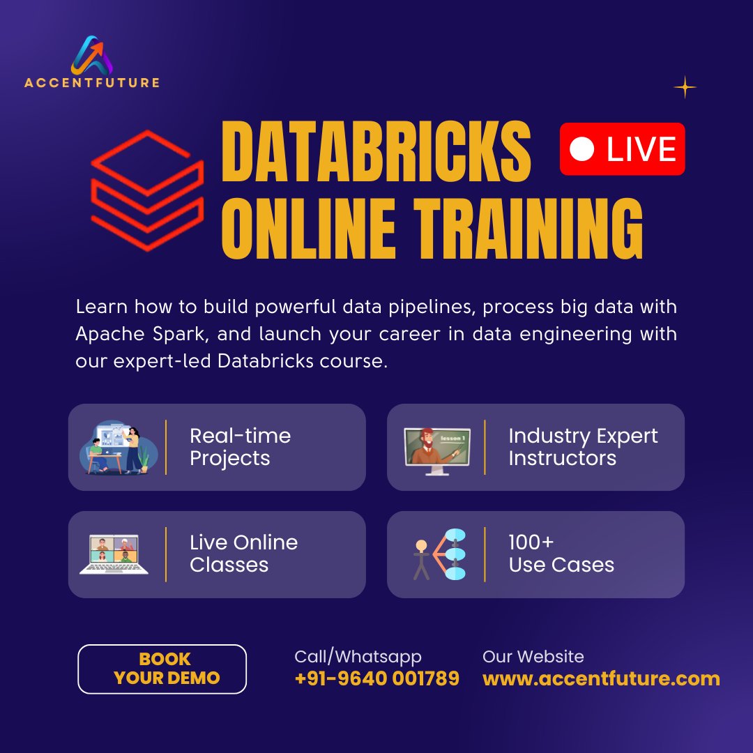 AccentFuture's tweet image. 🚀 Databricks Online Course Training : t.ly/AlJjq
📞 Book your FREE Demo now!
📧 contact@accentfuture.com
📲 +91-96400 01789
#DatabricksTraining #OnlineLearning #BigDataCourse #DataEngineering #AccentFuture #TechSkills #CareerGrowth #LiveTraining #UpskillNow