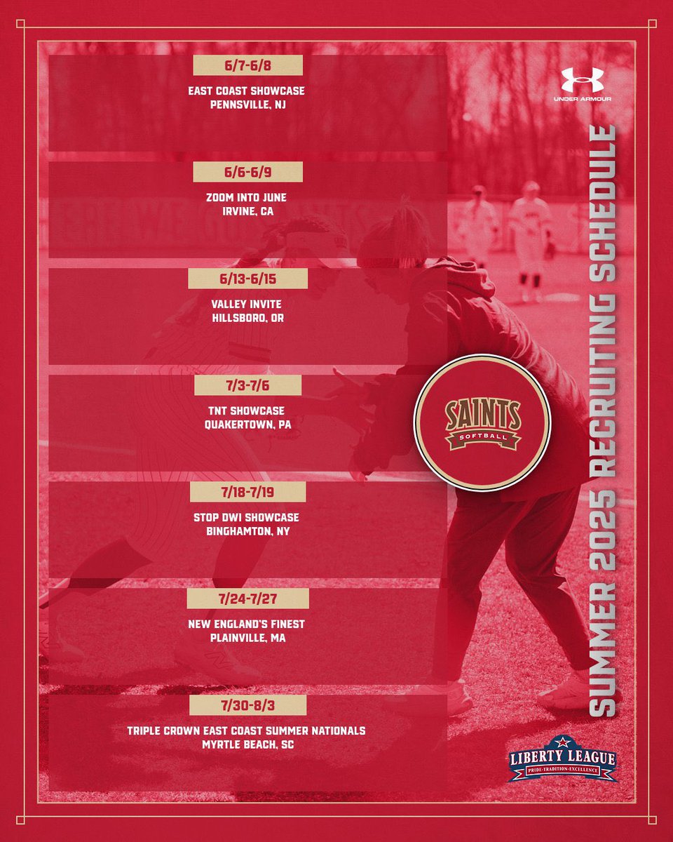 Summer 2025 Tournament Recruiting Schedule - Saints are hitting 7 states this summer. ✌🏼😎

Will we see you this summer? Let me know. ⤵️

#HWGS