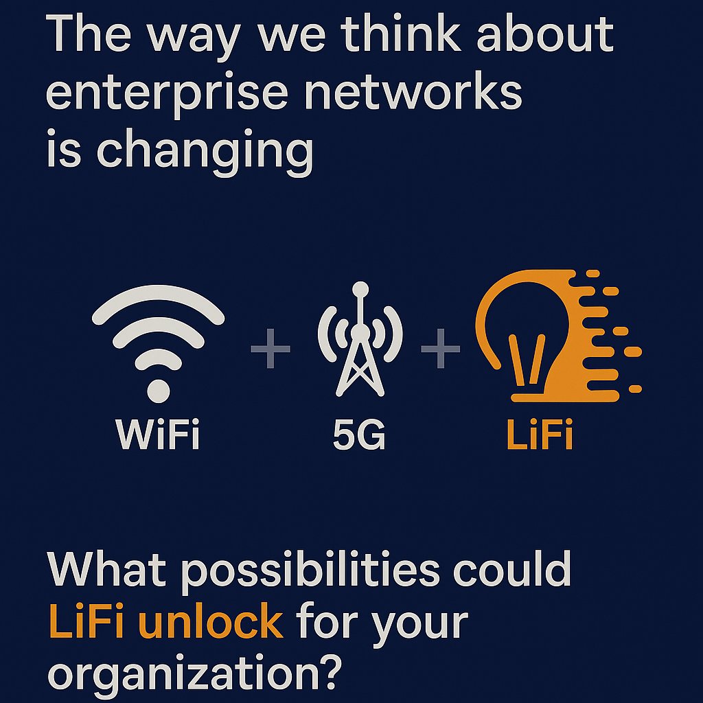 SteveTaylorJr's tweet photo. The way we think about enterprise wireless is evolving. 

LiFi introduces a paradigm shift, moving beyond the limitations of traditional RF. Imagine dedicated, interference-free bandwidth precisely where you need it, with inherent security benefits.

https://t.co/aIiLwdKGgw https://t.co/OisT5az2ak